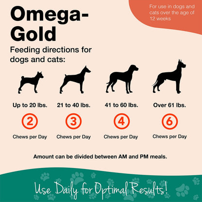 NaturVet Omega-Gold Plus Salmon Oil for Dogs & Cats | Healthy Skin & Glossy Coat | 180 Soft Chews