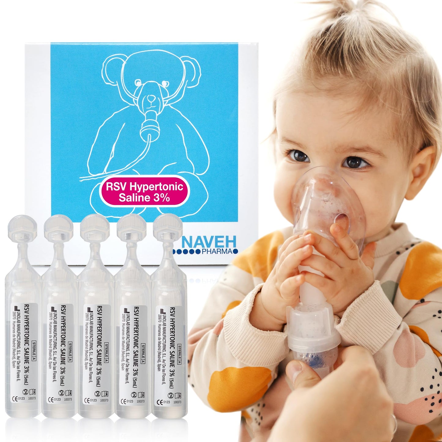 NAVEH PHARMA RSV Gentle Respiratory Relief – Baby-Friendly 3% Hypertonic Saline for Nebulizers | 25 x 5ml Vials