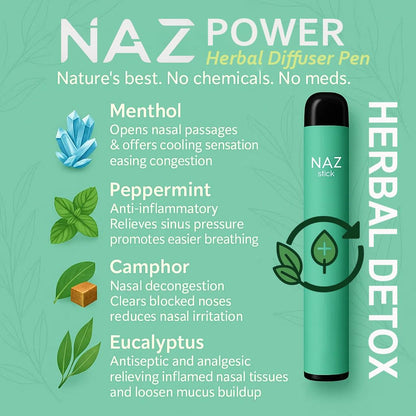 Naz Menthol Herbal Nasal Stick – Electric Inhaler, Spearmint & Eucalyptus (3-Pack)