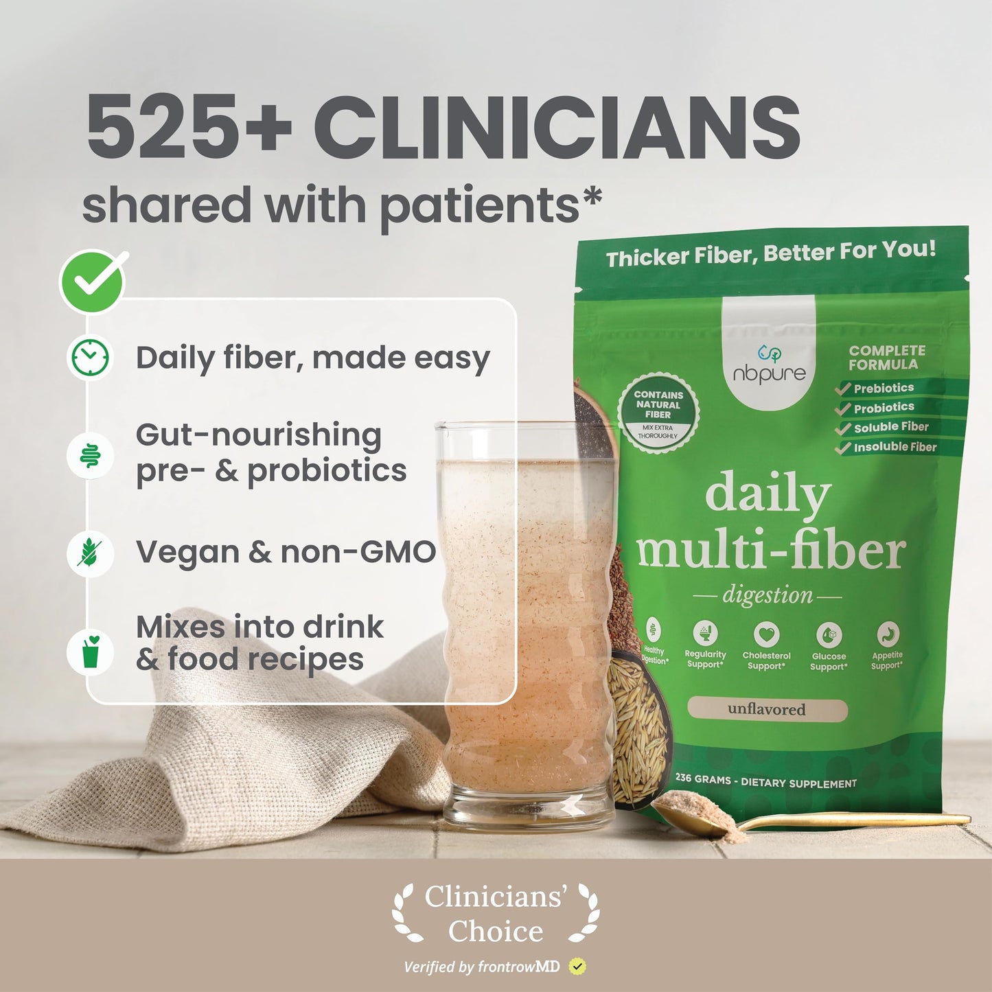 nbpure Daily Fiber Powder Blend – Digestive Health, Cholesterol Support, Weight Management | Savory Mocha, 45 Servings