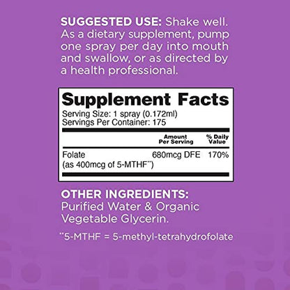 nbpure Methylfolate Vitamin B9 Spray Supplement – Liquid Folic Acid, 1 oz