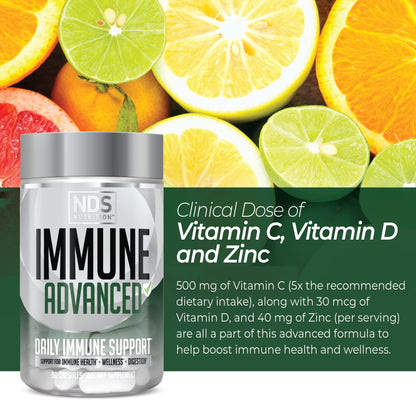 NDS Nutrition Advanced Immune Booster - Elderberry, Vitamin C, D, Zinc & Probiotic (90 capsules)