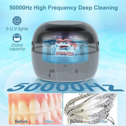 Neatevday Ultrasonic Retainer Cleaner - 250ml, 50kHz, 4 Modes, Digital Timer, for Aligners & Jewelry - Black