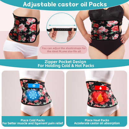 Castor Oil Pack Wrap Organic Cotton Kit – 9 Pcs, Adjustable Straps, Reusable & Machine Washable