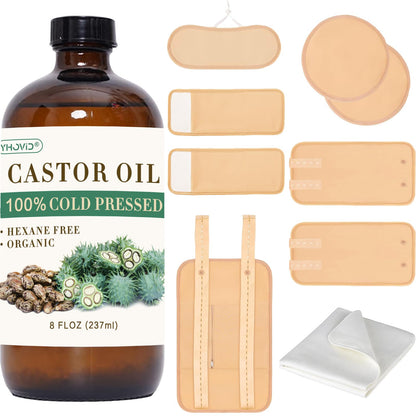 10 Pcs Organic Cotton Castor Oil Pack Wrap – Reusable Castor Oil Packs for Stomach, Neck, Knee, Foot, Women & Entire Body