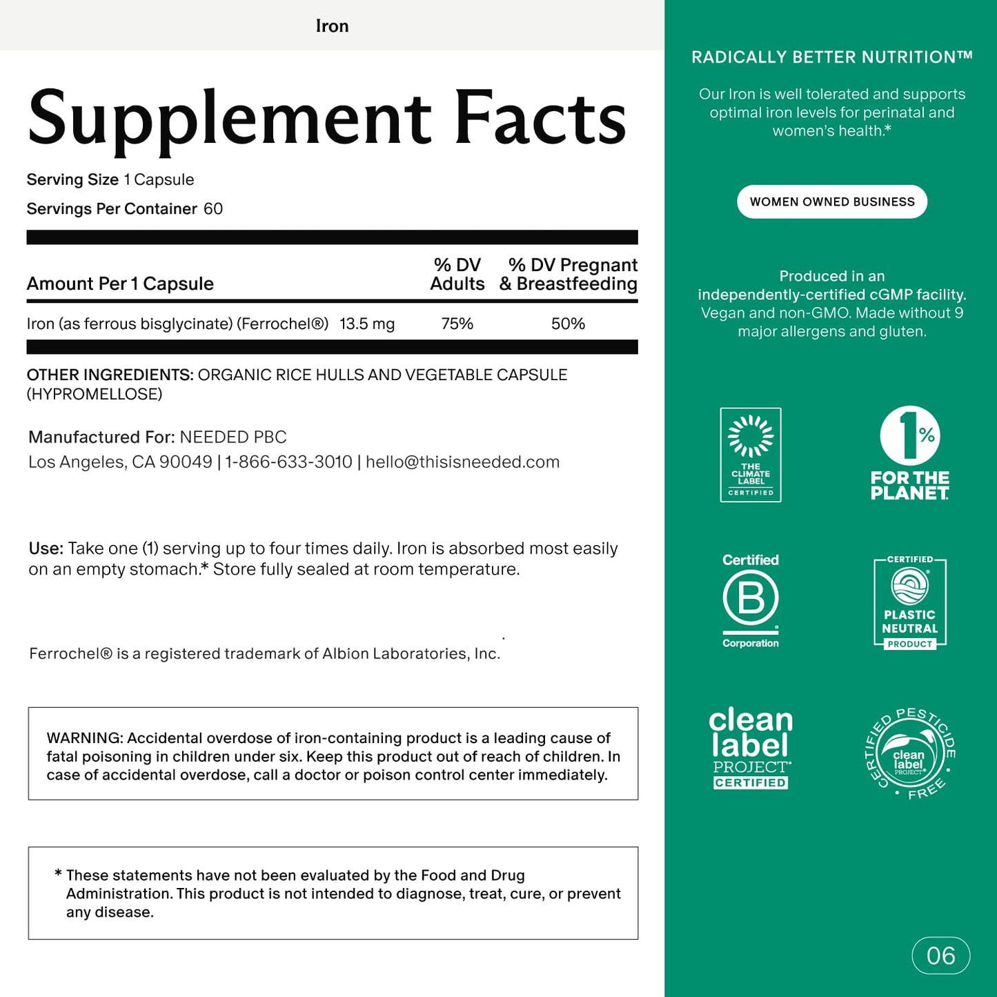 Prenatal Iron Supplement – Ferrous Bisglycinate | Energy, Baby Development & Gentle on Stomach | Flexible Dosing