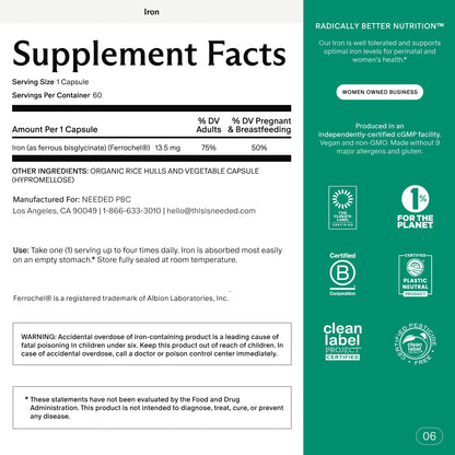 Prenatal Iron Supplement – Ferrous Bisglycinate | Energy, Baby Development & Gentle on Stomach | Flexible Dosing