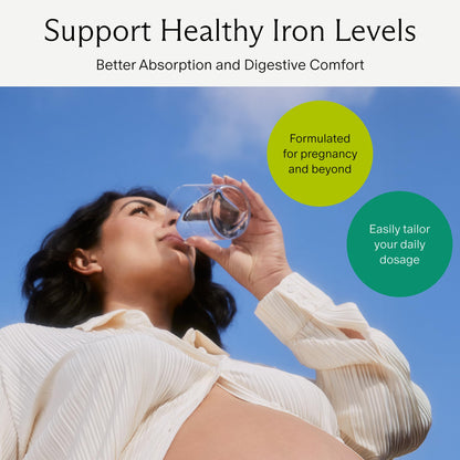 Prenatal Iron Supplement – Ferrous Bisglycinate | Energy, Baby Development & Gentle on Stomach | Flexible Dosing