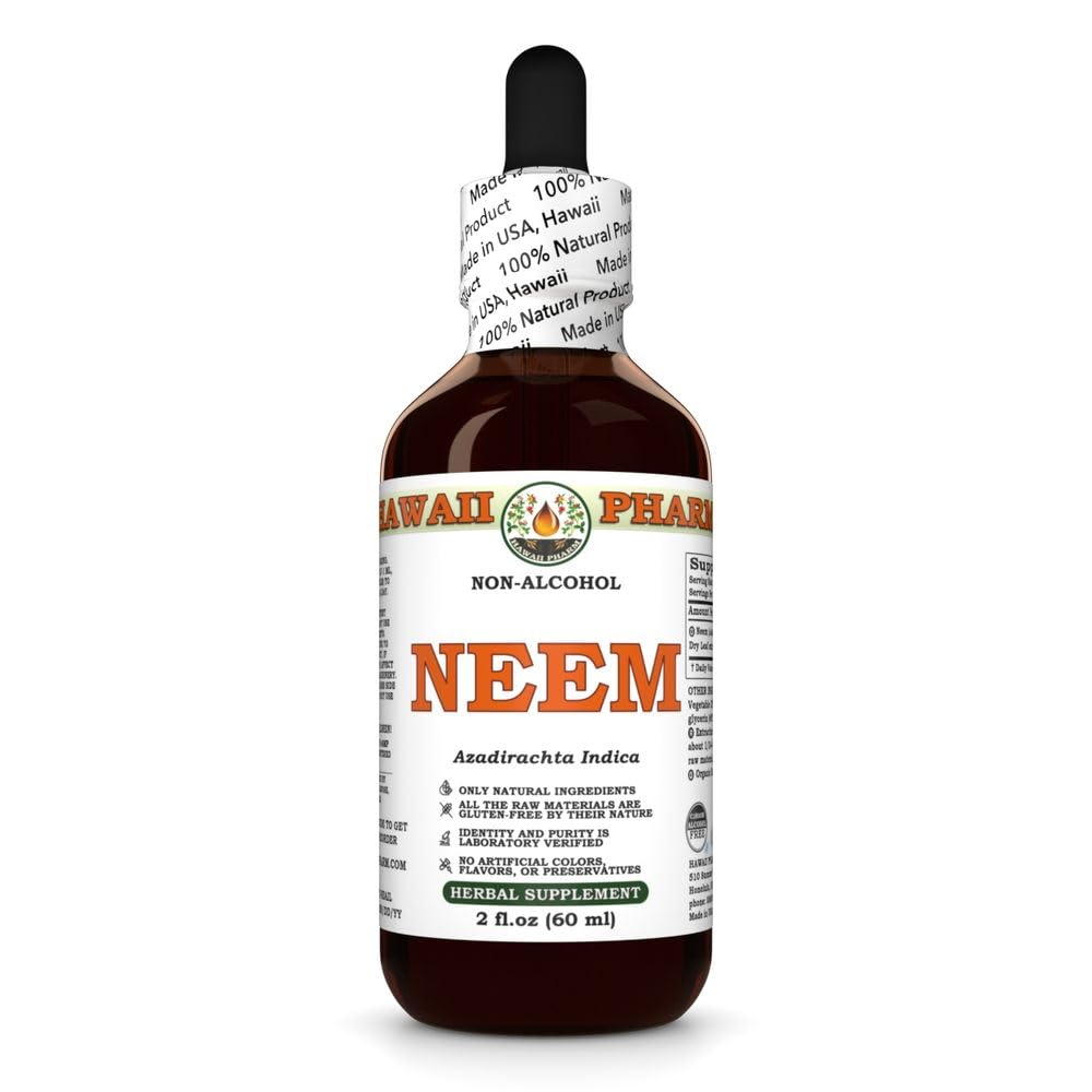 Neem Alcohol-Free Liquid Extract - Organic Neem (Azadirachta Indica) Dried Leaf Glycerite - Hawaii Pharm USA 2 fl.oz