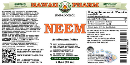 Neem Alcohol-Free Liquid Extract - Organic Neem (Azadirachta Indica) Dried Leaf Glycerite - Hawaii Pharm USA 2 fl.oz
