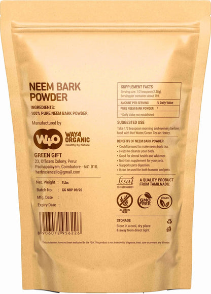 Neem Bark Powder 16 Oz (1 lb) - Dental & Digestion Support - Tooth Powder - Way4Organic
