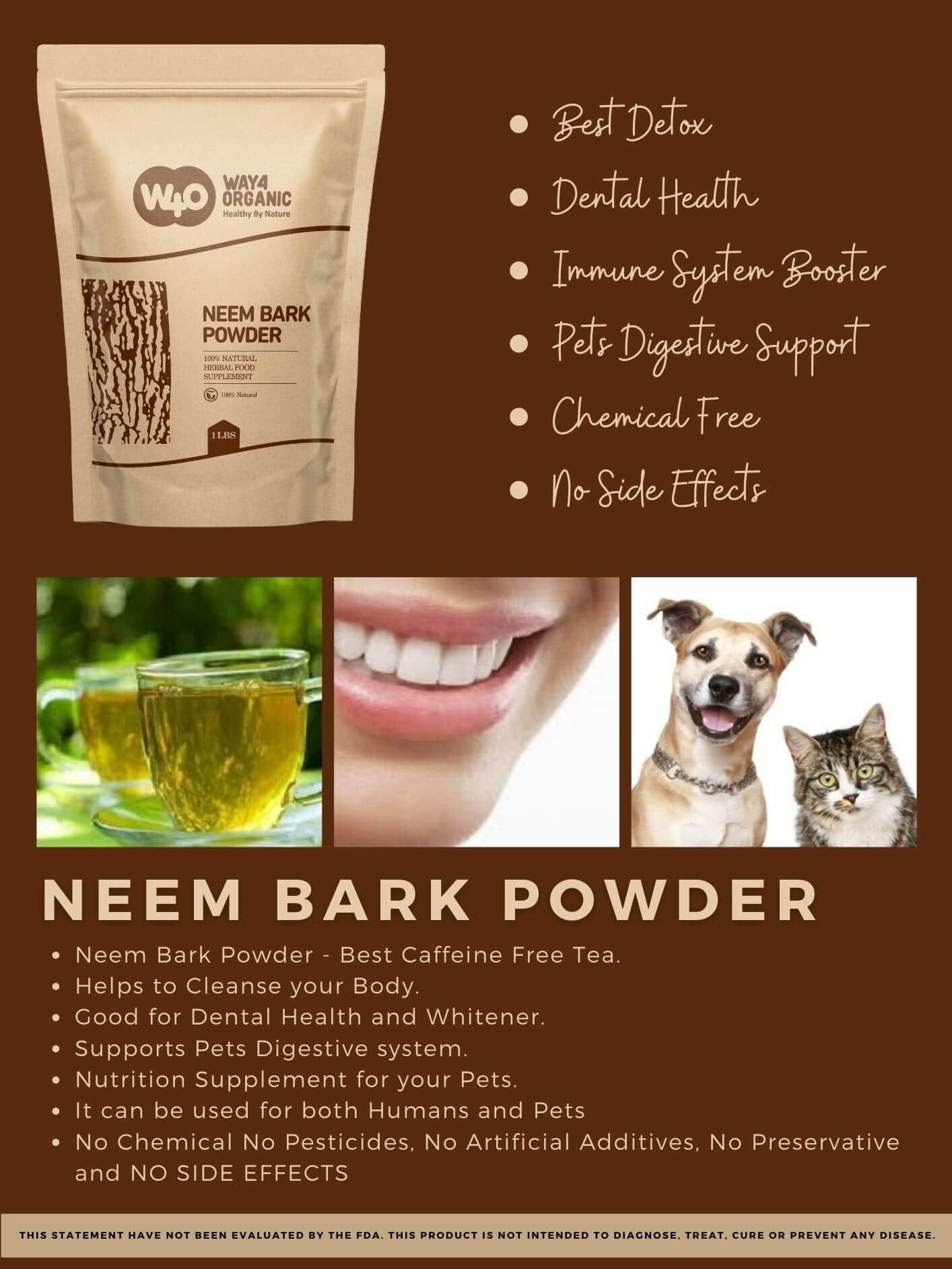 Neem Bark Powder 16 Oz (1 lb) - Dental & Digestion Support - Tooth Powder - Way4Organic