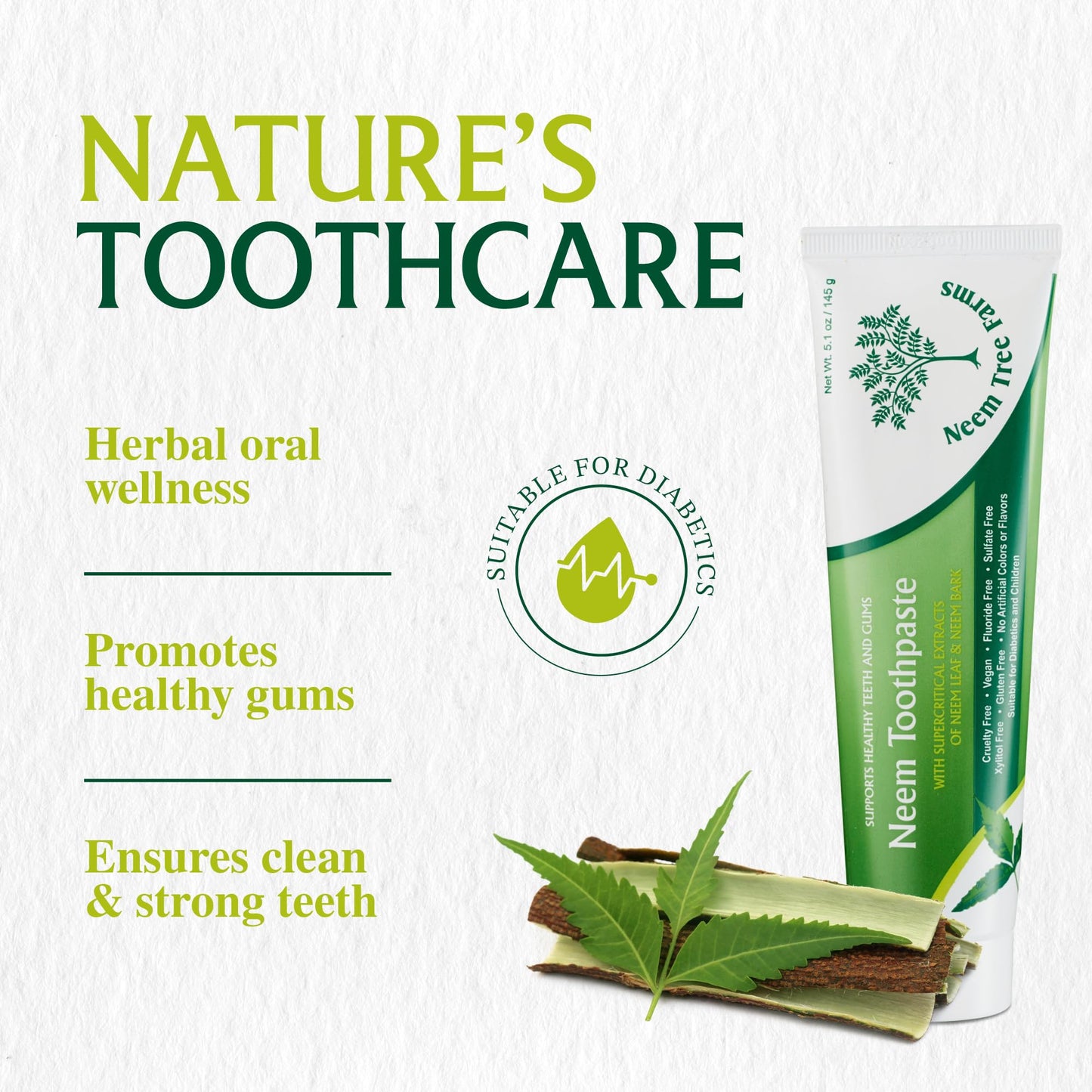 Neem Fluoride Free Toothpaste – Vegan, Gluten-Free | Clove & Stevia (Single Pack)