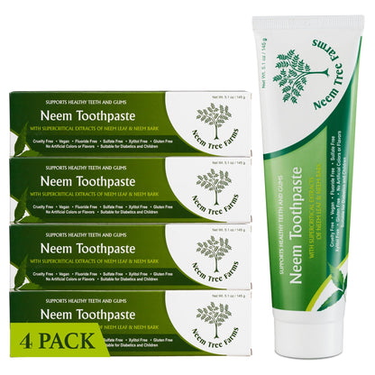 Neem Fluoride Free Toothpaste - Vegan, Gluten Free - Clove & Stevia - 4 Pack