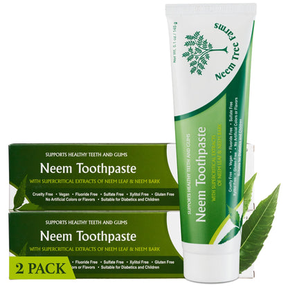 Neem Fluoride Free Toothpaste - Vegan, Gluten Free, Clove & Stevia (2 Pack)
