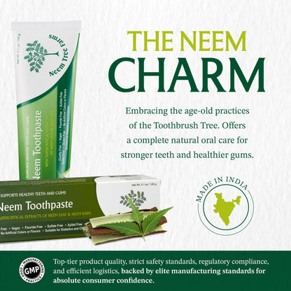 Neem Fluoride Free Toothpaste - Vegan, Gluten Free, Clove & Stevia (2 Pack)