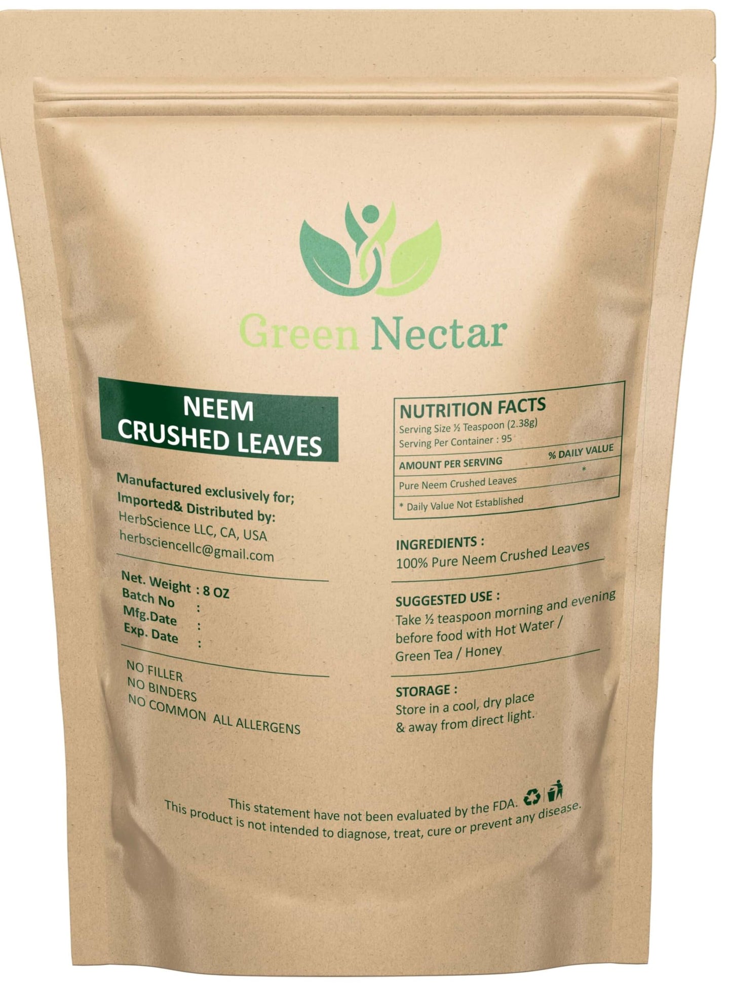 Neem Leaf 8 Oz - 100% Natural Detox Tea | Crushed Leaves | Non-GMO