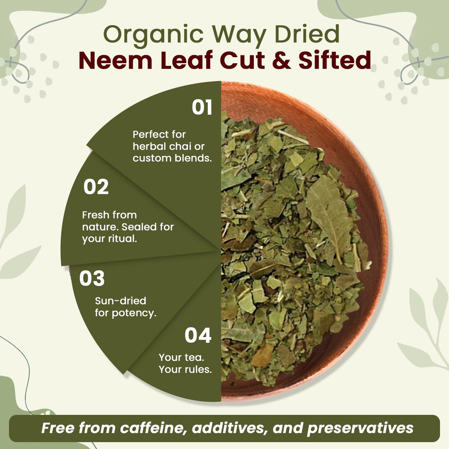 Organic Neem Leaf Cut & Sifted - Herbal Tea | Premium Dried Neem Leaves | USDA Certified | Non-GMO & Gluten Free | Origin India (4 oz)