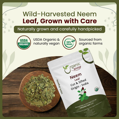 Organic Neem Leaf Cut & Sifted - Herbal Tea | Premium Dried Neem Leaves | USDA Certified | Non-GMO & Gluten Free | Origin India (4 oz)
