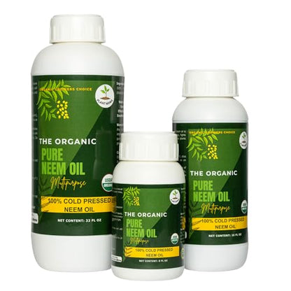 Organic 100% Cold-Pressed Neem Oil (32 Fl Oz) – Pure, Unrefined Neem Oil for Hair, Skin, Plants & Pets