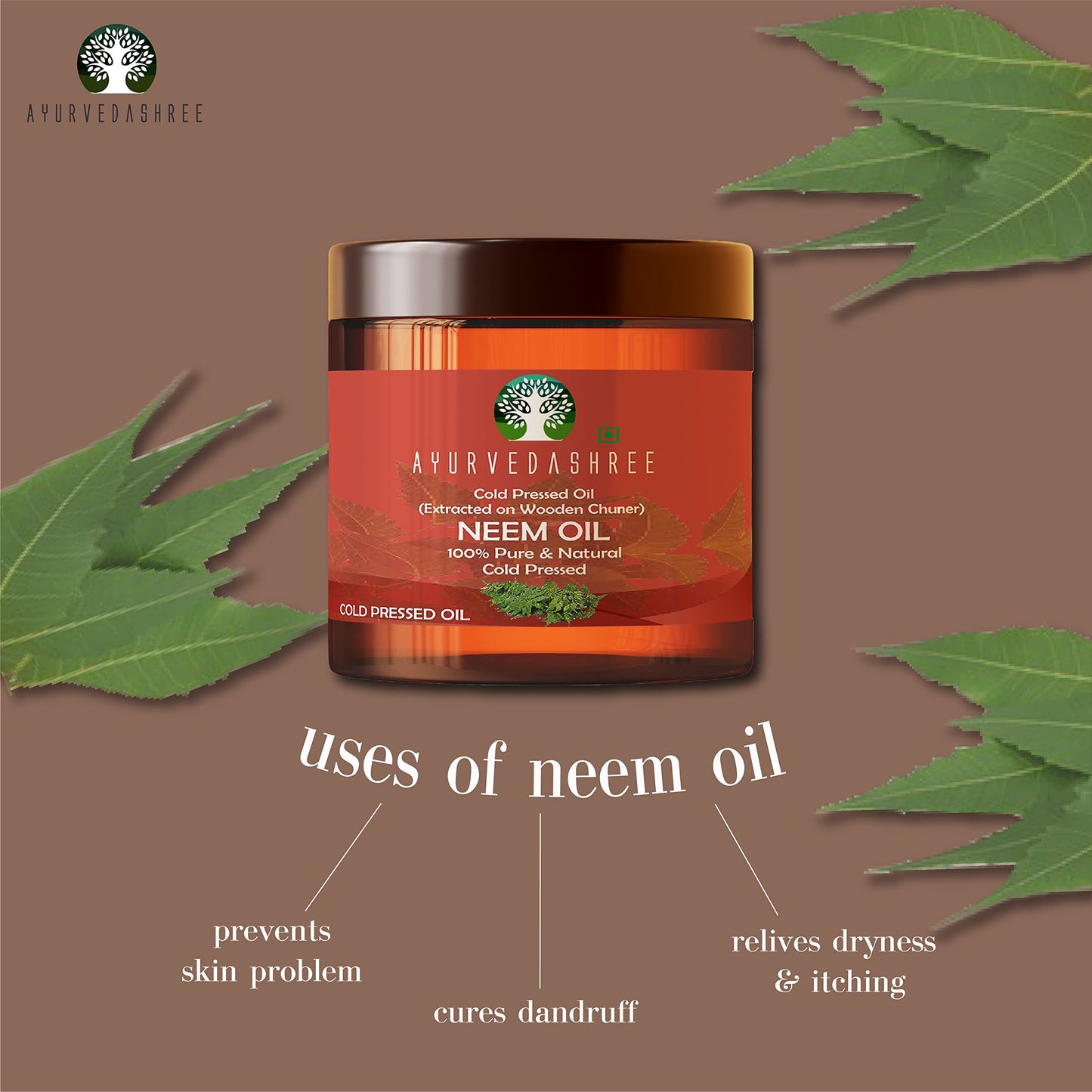 AYURVEDASHREE Cold Pressed Neem Oil 100 ML | 3.38 fl oz – 100% Pure, Natural & Hexane-Free