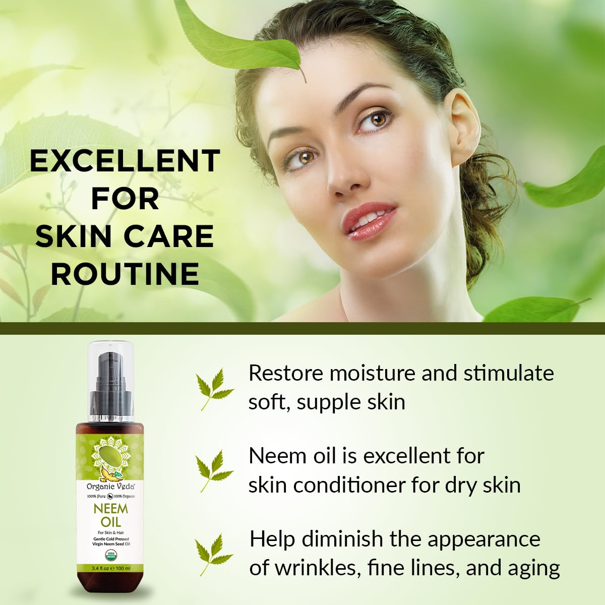 Organic Veda Neem Oil - Pure Cold-Pressed Neem Oil for Skin & Hair