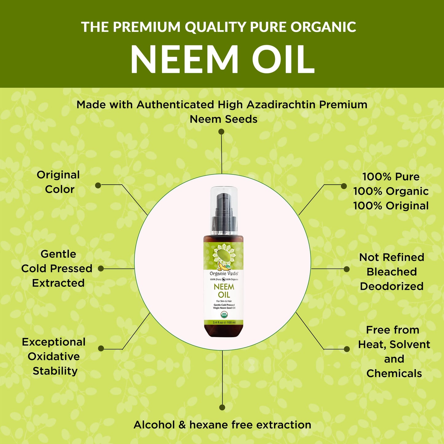Organic Veda Neem Oil - Pure Cold-Pressed Neem Oil for Skin & Hair