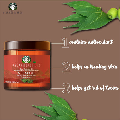 AYURVEDASHREE Cold Pressed Neem Oil 100 ML | 3.38 fl oz – 100% Pure, Natural & Hexane-Free