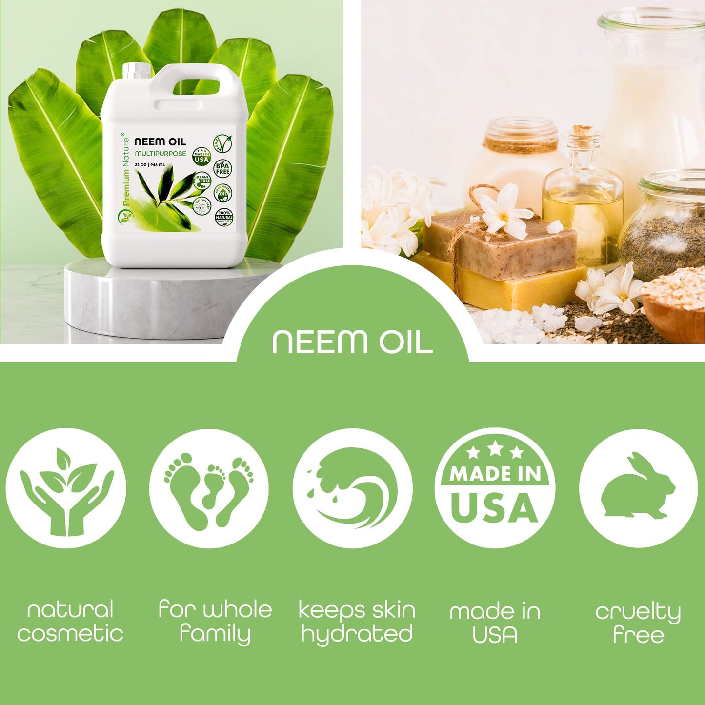 Organic Neem Oil 100% Pure Cold-Pressed for Skin, Hair & Plants | 32 oz