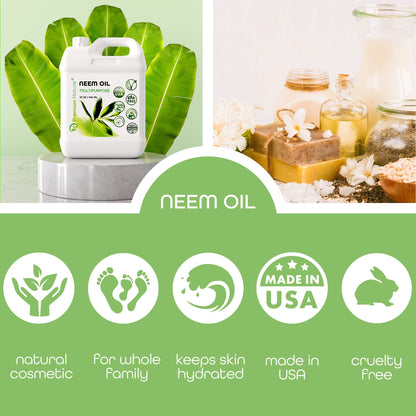 Organic Neem Oil 100% Pure Cold-Pressed for Skin, Hair & Plants | 32 oz