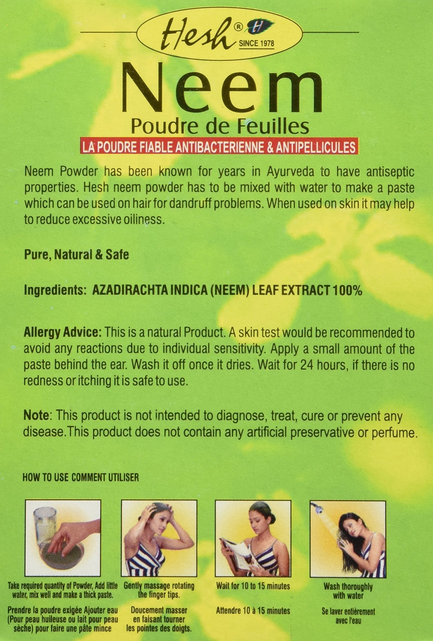 Neem Powder 100 Gram by Hesh - Natural Neem Leaf Powder for Hair & Skin