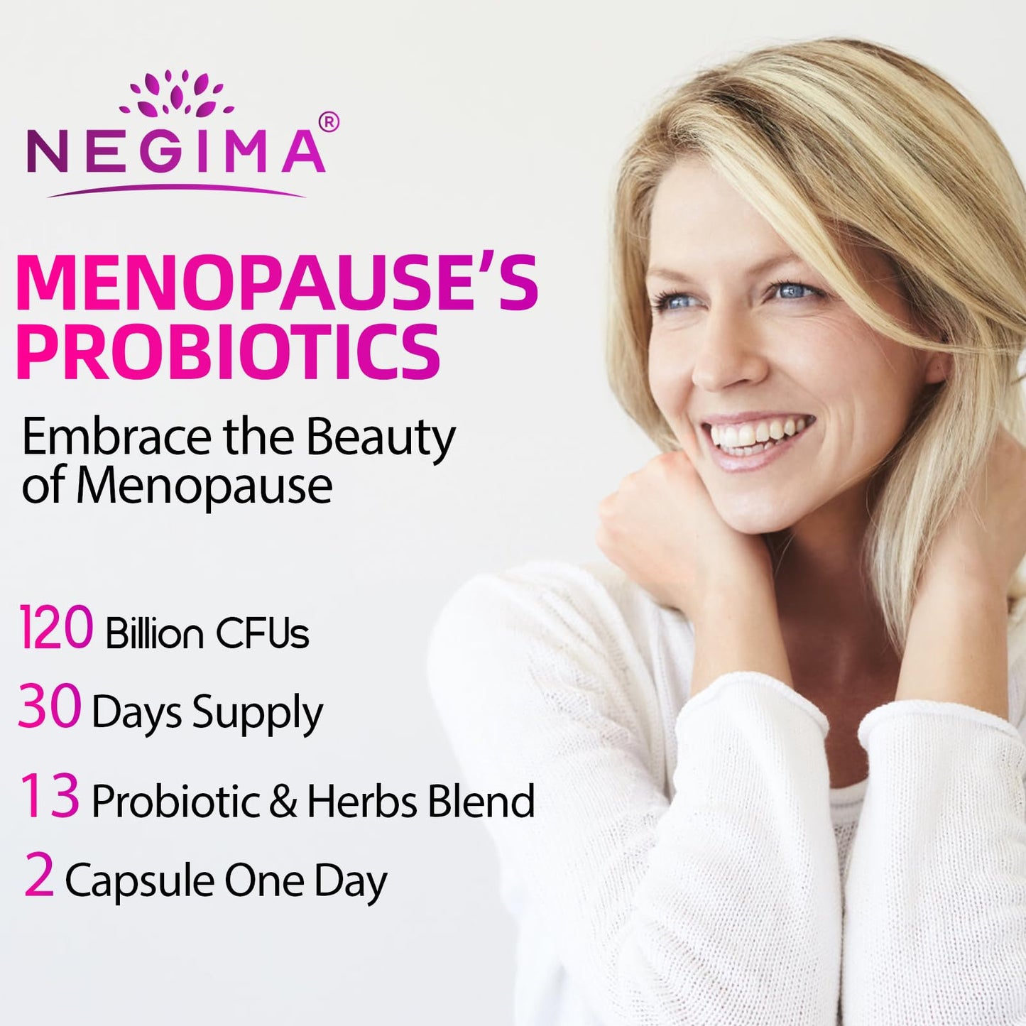 Negima Menopause Probiotics 120B CFUs - 13-in-1 Herbs & Botanicals - 60 Caps