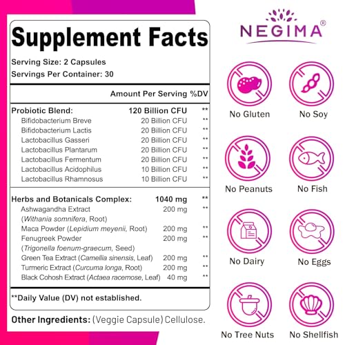 Negima Menopause Probiotics – 120B CFU, 13-in-1 Herbal Blend, 120 Capsules