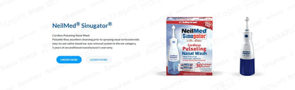 NeilMed Sinugator Cordless Pulsating Nasal Wash Kit | 30 Premixed Packets + 3 AA Batteries
