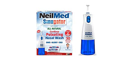 NeilMed Sinugator Cordless Pulsating Nasal Wash Kit | 30 Premixed Packets + 3 AA Batteries