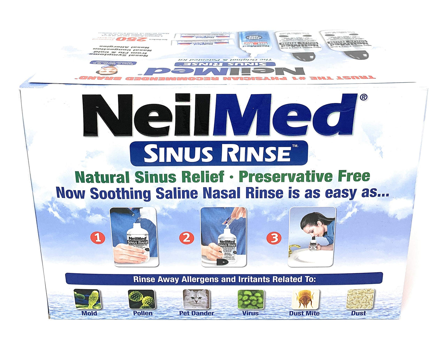 NeilMed Sinus Rinse - 2x8 oz Bottles + 250 Packets | Nasamist Saline Spray