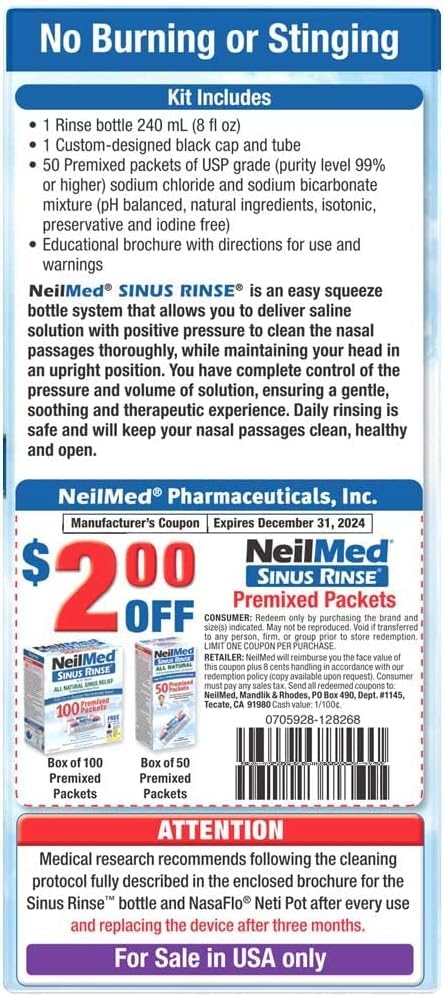 NeilMed Sinus Rinse Kit – Complete Large-Volume Nasal Irrigation (Pack of 2, 50 Count)