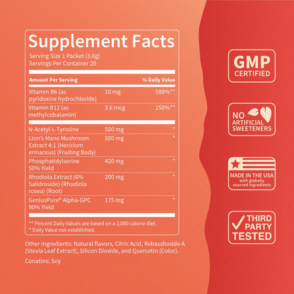 Nello Superfocus Mojito – Sugar-Free Nootropic Drink Mix (20 Packets) for Focus