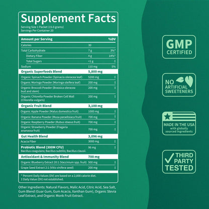 Nello Supergreens Premium Greens Drink Mix – Mango Peach, 20 Servings, Travel Pack