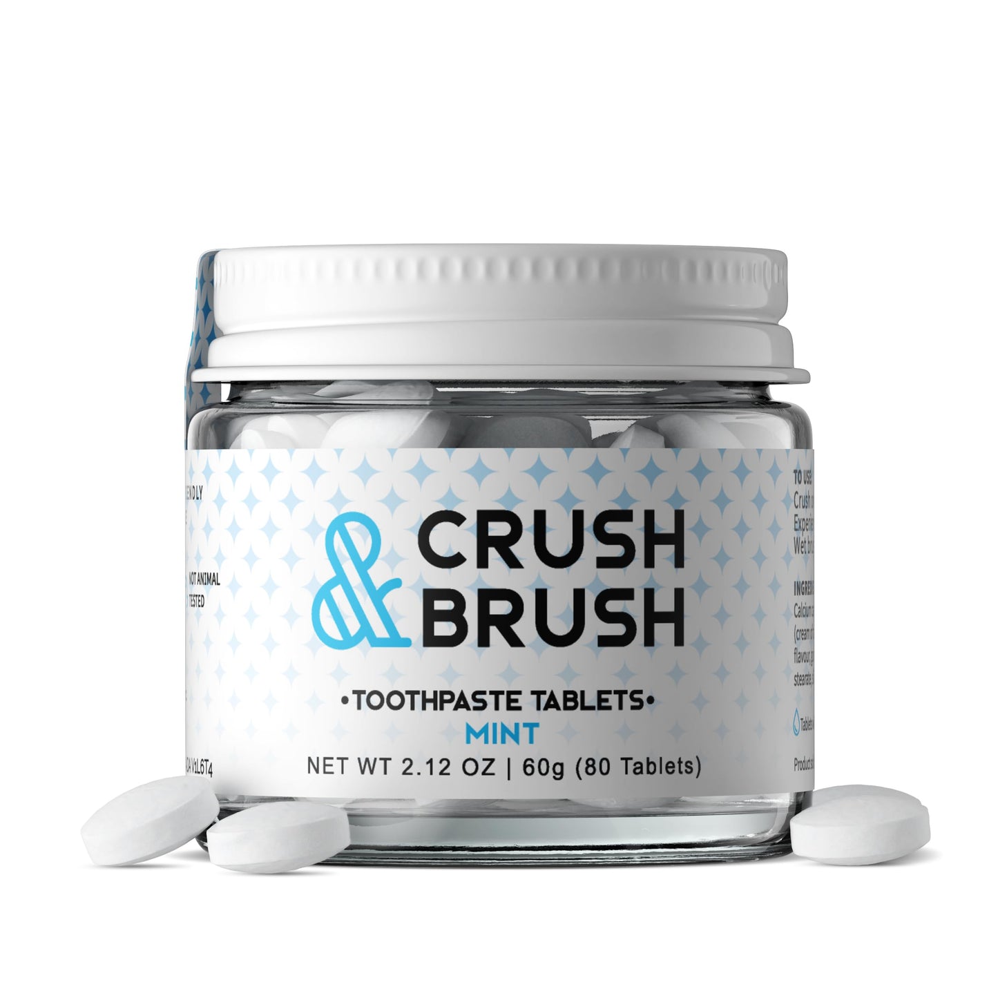 Nelson Naturals Crush & Brush Mint Toothpaste Tablets – Glass Jar, 80 Tabs