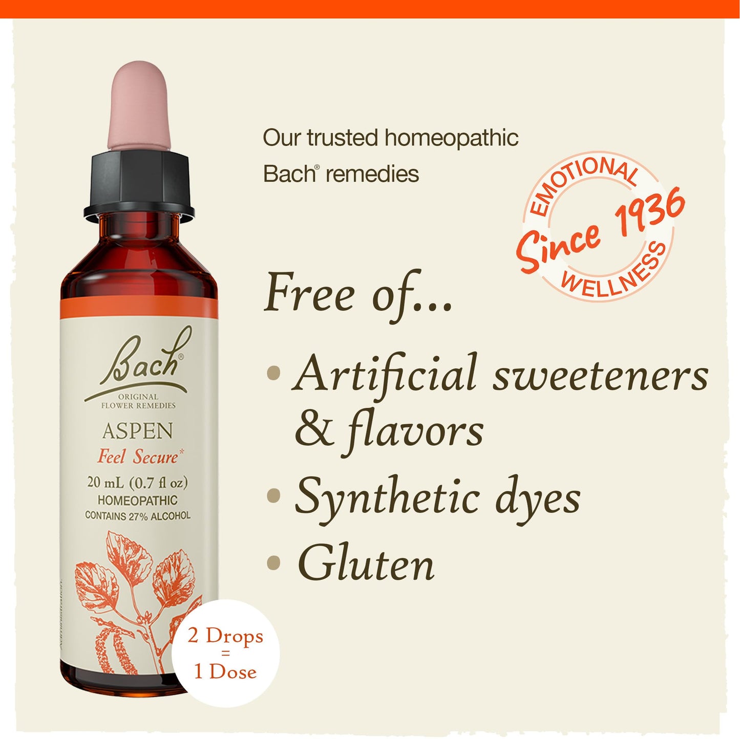 Bach Aspen Original Flower Remedy – Feel Secure, Emotional Balance (20mL)