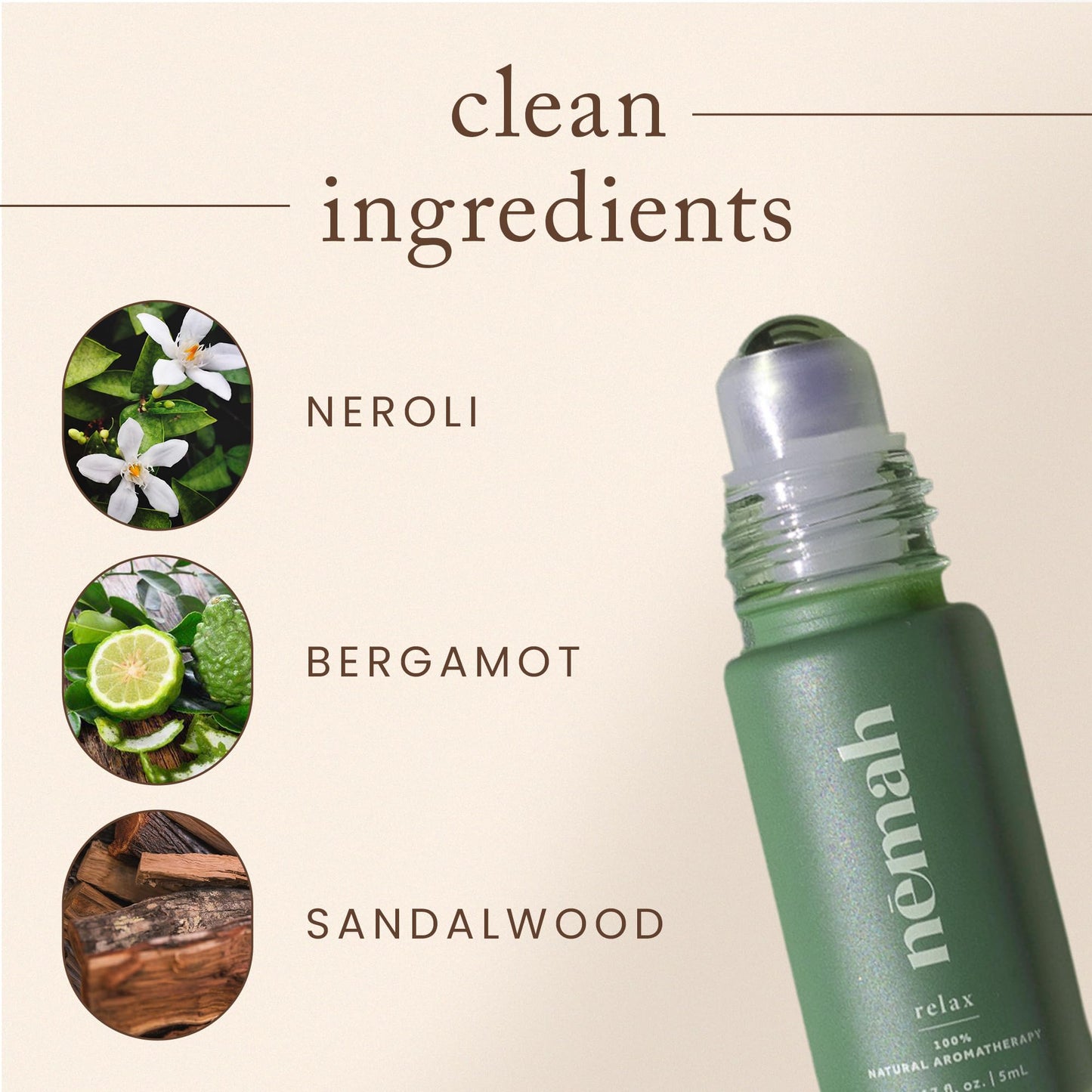 Nemah - Aromatherapy Roll On | Calming Essential Oil Blend with Bergamot, Neroli & Sandalwood - 0.17 fl oz | Vegan & Cruelty-Free