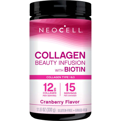 NeoCell Collagen Beauty Infusion with Biotin – Cranberry Powder, 11.6 oz