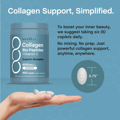 NeoCell Grass Fed Collagen Peptides 400 Caplets – Types I & III + Vitamin C