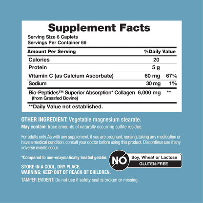 NeoCell Grass Fed Collagen Peptides 400 Caplets – Types I & III + Vitamin C