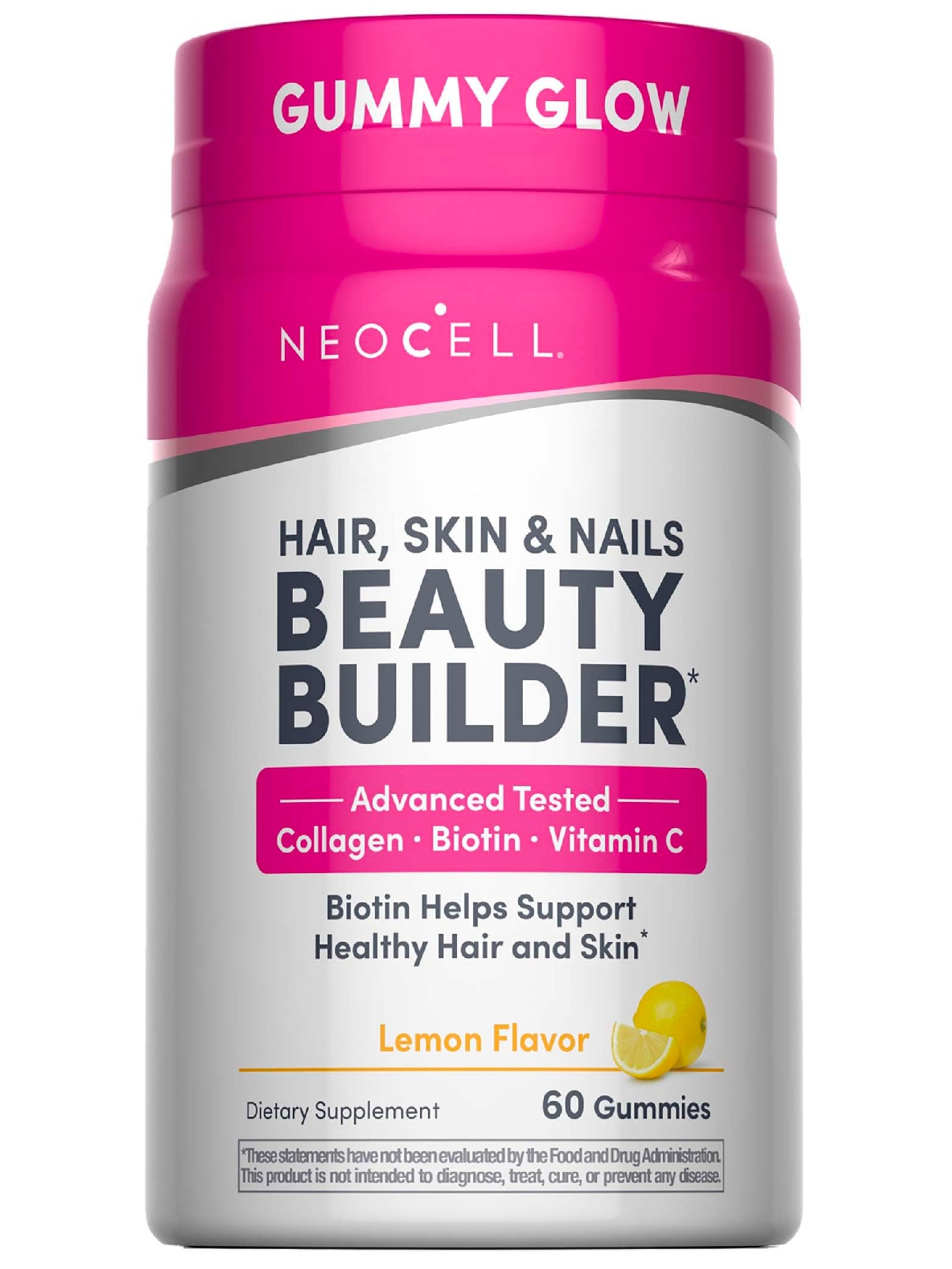 NeoCell Hair, Skin & Nails Gummies – Collagen, Biotin & Vitamin C (60 Count, Lemon)