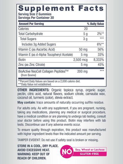 NeoCell Hair, Skin & Nails Gummies – Collagen, Biotin & Vitamin C (60 Count, Lemon)
