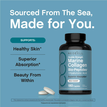 NeoCell Marine Collagen Peptides – 180 Caplets with Hyaluronic Acid
