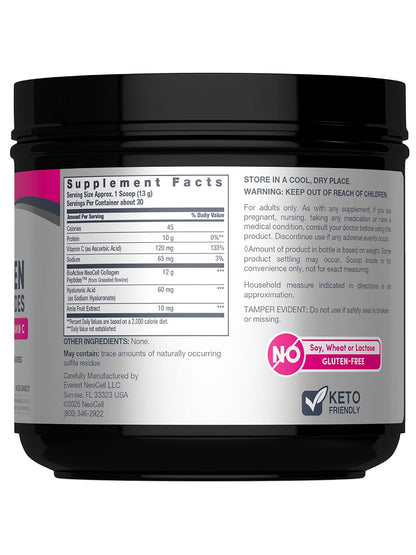 NeoCell Super Collagen Peptides – 13.7 oz | Grass-Fed Bovine | Hyaluronic Acid & Vitamin C