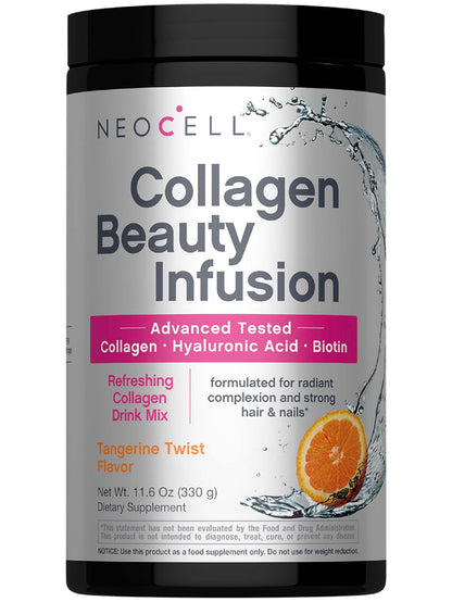 NeoCell Collagen Beauty Infusion Powder with Biotin, Vitamin C & Hyaluronic Acid – Collagen Type 1 & 3, Tangerine, Gluten Free, 11.64 oz
